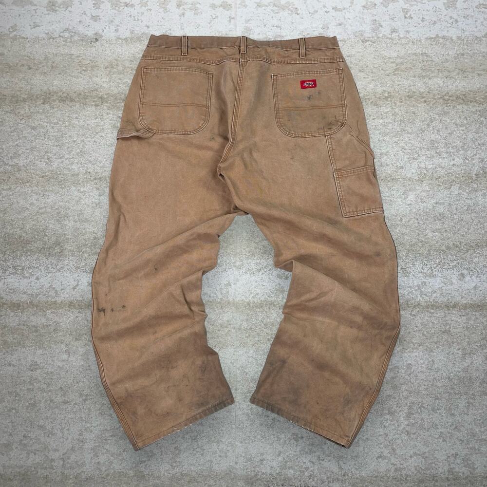 Vintage 90s Dickies Carpenter Pants 38x30 Baggy Wide Leg Tan Canvas Dungarees